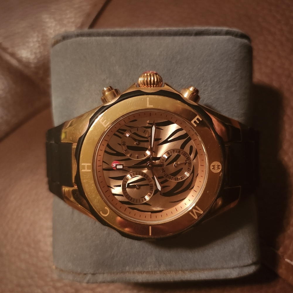 Michele Tahitian Jelly Band Rose Gold Black Tiger